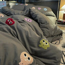 DecorBites™ Cotton Cartoon Towel Embroidery Bedding Set: Quilt Cover, Bed Sheet, Pillowcases