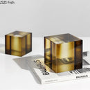 DecorBites™ Crystal Cube Ornaments Clear Glass Sculpture Desk Decoration Geo Graded Square