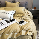 DecorBites™ Jacquard Satin & Egyptian Cotton Patchwork Bedding Set - 4pcs