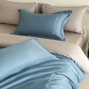 Light blue satin cotton embroidery bedding set bedroom duvet kit