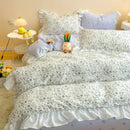 DecorBites™ Korean Princess Floral Ruffles Bedding Set: Single/Queen Duvet, Cover, & Pillowcases