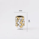 DecorBites™ Geometric Gold Leaf Relief Ceramic Vase - Elegant Hand-Appliqued Flower Pot Home Decor