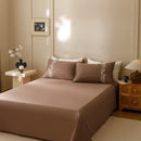 DecorBites™ Elegant Lily of the Valley Embroidery Brown Cotton Bedding Set
