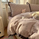 DecorBites™ Lace Duvet Cover Bedding Set 4Pcs French Washed Cotton for Single Double Bed
