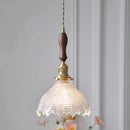 DecorBites™ Green Glass LED Pendant Lamp with Copper Wood Handle for Modern Nordic Home Decor