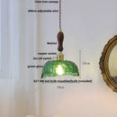 DecorBites™ Green Glass Walnut Wood LED Pendant Light, Nordic Modern Hanging Lamp