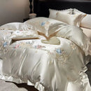DecorBites™ Luxe Brocade Cotton Flowers Embroidery Bedding Set Cream/Champagne Patchwork