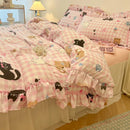 DecorBites™ Lace Bedding Set: Printed Design, Single Queen Size, Cozy Quilt Cover, Fitted Sheet, 2 Pillowcases