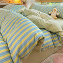 DecorBites™ Cotton Striped Bedding Set Yarn Dyed Washed Duvet Cover Single Bedclothes