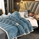 DecorBites™ Cozy Flannel Fleece Lambswool Blanket - 3 Layers, Warm & Soft for Bed.