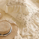 DecorBites™ French Princess Floral Lace Ruffles Bedding Set with Imitation Pearls