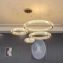 DecorBites™ Crystal LED Chandelier Rings Pendant Lamp Luxury Villa Stair Decoration
