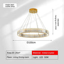 DecorBites™ Golden Crystal Chandelier: Nordic Modern Luxury LED Hanging Halo for Living Room