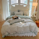 DecorBites™ Lace Ruffles Cotton Floral Duvet Set with Pillowcase, Princess Bedding