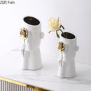 DecorBites™ Gold Rose Relief Ceramic Vase, Elegant Desk Floral Vase for Room Decor