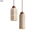 DecorBites™ Japanese Stone LED Pendant Lamps Yellow Travertine Wabi Sabi Hanging Light