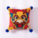 DecorBites™ Dragon Year Cushion Cover 45x45cm Decorative Throw Pillow with Hair Ball Embroidery