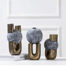 DecorBites™ Golden Stripe Geometric Ceramic Vase - Abstract Floral Arrangement Home Decor