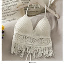Women Crop Top – Retro Tassel Spaghetti Strap Hollow Halter Neck Top