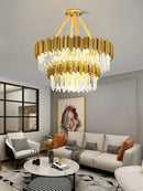 DecorBites™ Gold K9 Crystal Ceiling Chandelier, Dimmable Luxury Living Room Bedroom Lighting