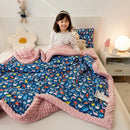 DecorBites™ Cotton Floral Double Quilt | Retro Soothe Doudou Bedding Blanket
