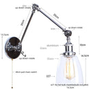 DecorBites™ Chrome Industrial LED Wall Sconce Swing Arm Clear Glass Lamp