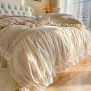 DecorBites™ French Princess Cotton Bedding Set with Flower Embroidery and Ruffle Edge