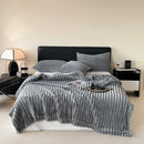 DecorBites™ Cozy Coral Fleece Striped Solid Blanket for Winter Sofa Cover Queen King Sizes