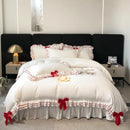 DecorBites™ Korean Lace Ruffles Bedding Set with Black Bow Accent