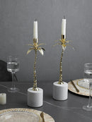 DecorBites™ Golden Metal Candlestick with Volakos White Marble Base for Luxury Home Decor