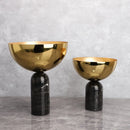 DecorBites™ Golden Fruit Bowl Metal Handicraft with Marble Base Storage Container Tray