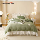 DecorBites™ Luxe Carved Velvet Lace Ruffles Bedding Set with Quilted Bed Skirt