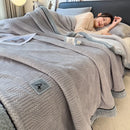 DecorBites™ Cozy Jacquard Plush Blanket - Soft Coral Fleece - All-Season - European Solid Stripes