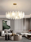 DecorBites™ Glass Feather Chandelier: Luxury Art Decor for Living Dining Room