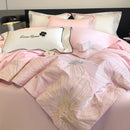 Chic embroidered light blue and gold bedding set bedroom decor