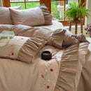 DecorBites™ Korean Princess Style Embroidered Bedding Set with Pleated Ruffles in Egyptian Cotton