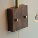 DecorBites™ Glass Pink LED Wall Sconce, Pull Chain Switch, Walnut Wood Bedside Lamp