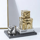 DecorBites™ Gold Ceramic Geometric Irregular Fold Pattern Decorative Figurine