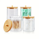 Acrylic Cotton Swab Storage Box Bathroom Jar Cosmetics Storage Box Cotton Ball Pad Round Cotton Swab Holder With Bamboo Cover