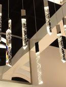 DecorBites™ Crystal Column LED Chandelier: Luxury Pendant Lamp for Staircase, Modern Home Decor Lighting