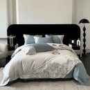 DecorBites™ Luxe Butterfly Flowers Embroidery Bedding Set with Duvet Cover Sheet Pillowcases 4Pcs