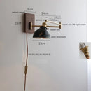 DecorBites™ Copper Arm LED Wall Sconce Switch Light, Adjustable Lampshade, Pull Chain, Beside Lamp