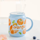 DecorBites™ Fruit Shape Ceramic Mug with Lid and Straw, Cute Korean Style Design