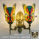 Tiffany butterfly glass sconces brass led wall lamps bedroom
