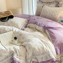DecorBites™ Lace Ruffles Cotton Floral Duvet Set with Pillowcase, Princess Bedding