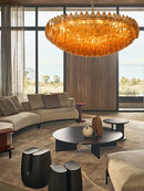 "DecorBites™ Large Pink Glass Chandelier Amber Classic Lighting for Dining Room"