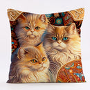 Ornate cat design linen pillowcase – living room cushion cover