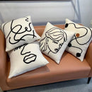 DecorBites™ Lambswool Face Embroidered Cushion Cover 45x45 - Beige White Abstract Art Pillowcase
