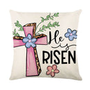 DecorBites™ Easter Bunny Rabbit Linen Cushion Cover 45x45cm - Flower Print Festival Pillowcase
