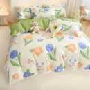 DecorBites™ Cozy Flower Print Bedding Set: Brushed Cotton, Skin-Friendly, Soft, Thick, 4Pcs
